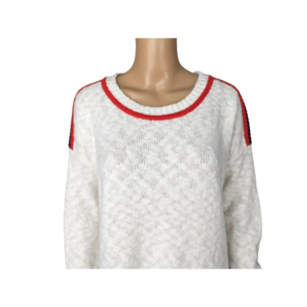 American Eagle Outfitters White Sweater with Red and Blue Stripes XS